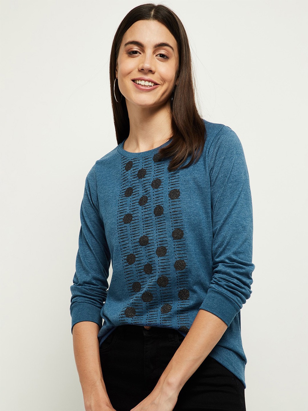 

max Women Blue Printed T-shirt