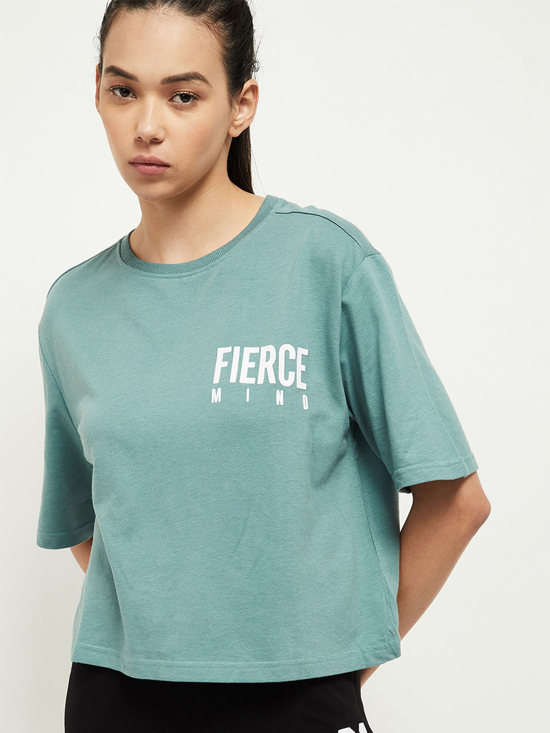 

max Women Green Typography T-shirt