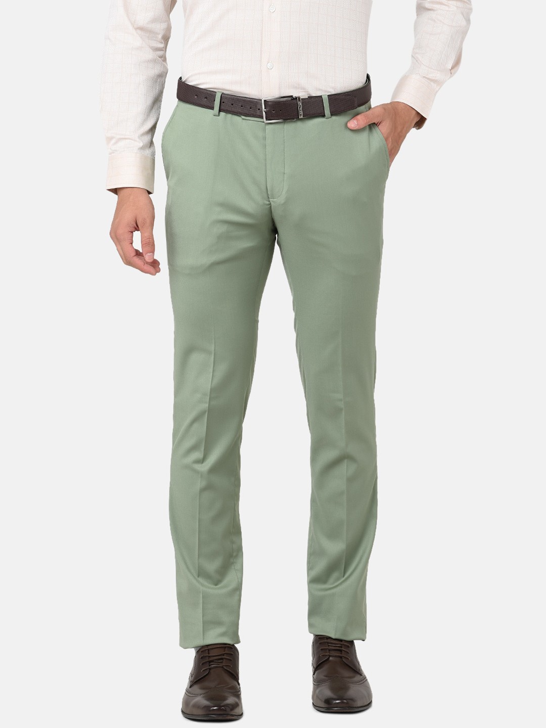 

J Hampstead Men Green Smart Slim Fit Trousers