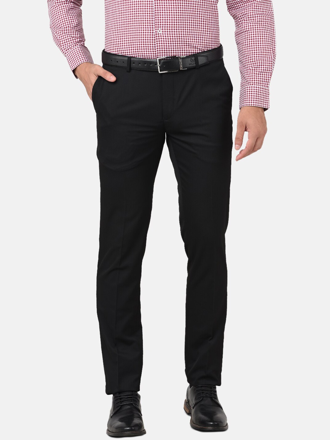 

J Hampstead Men Black Smart Slim Fit Wrinkle Free Formal Trousers