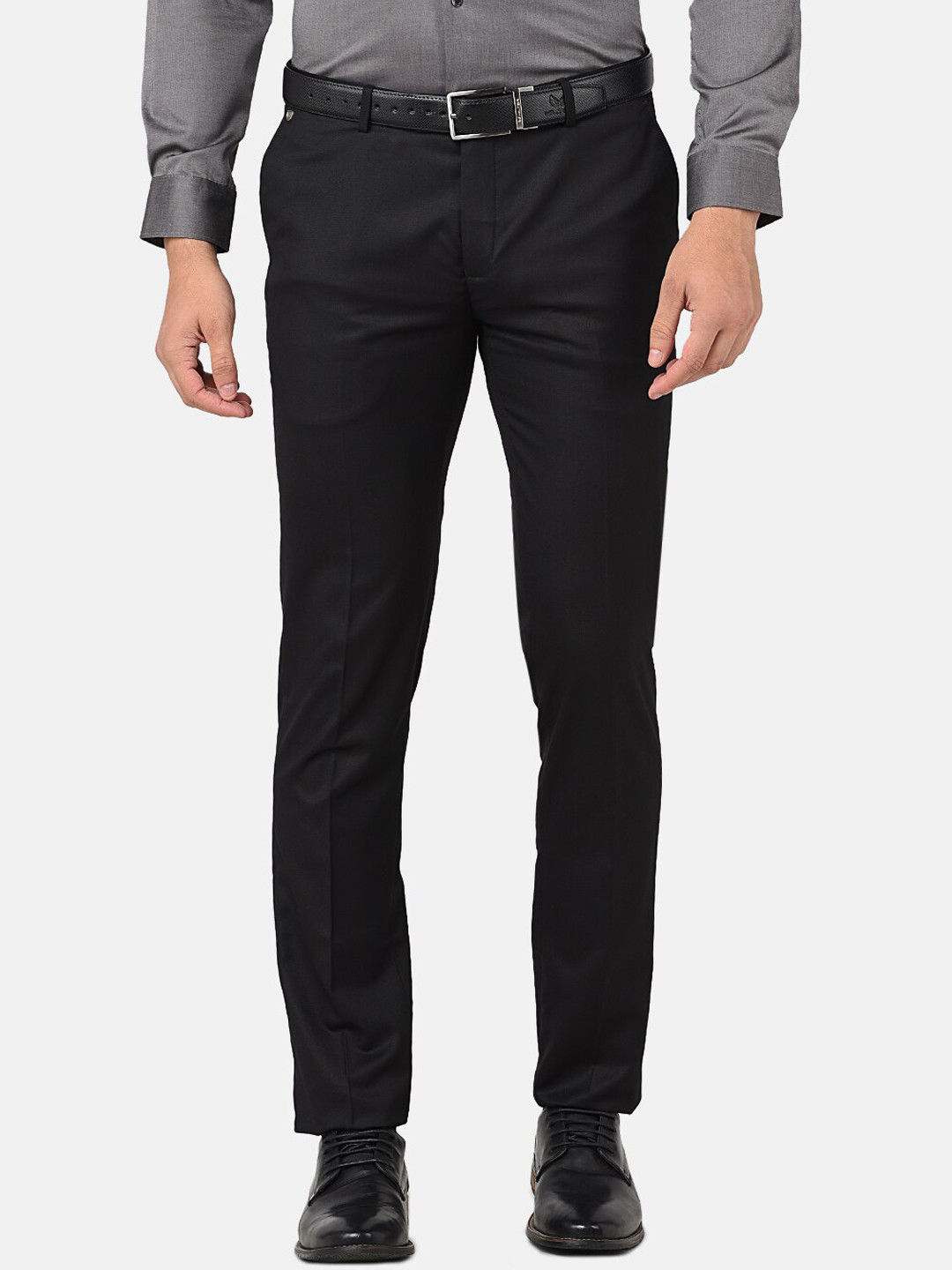 

J Hampstead Men Black Smart Slim Fit Wrinkle Free Formal Trousers