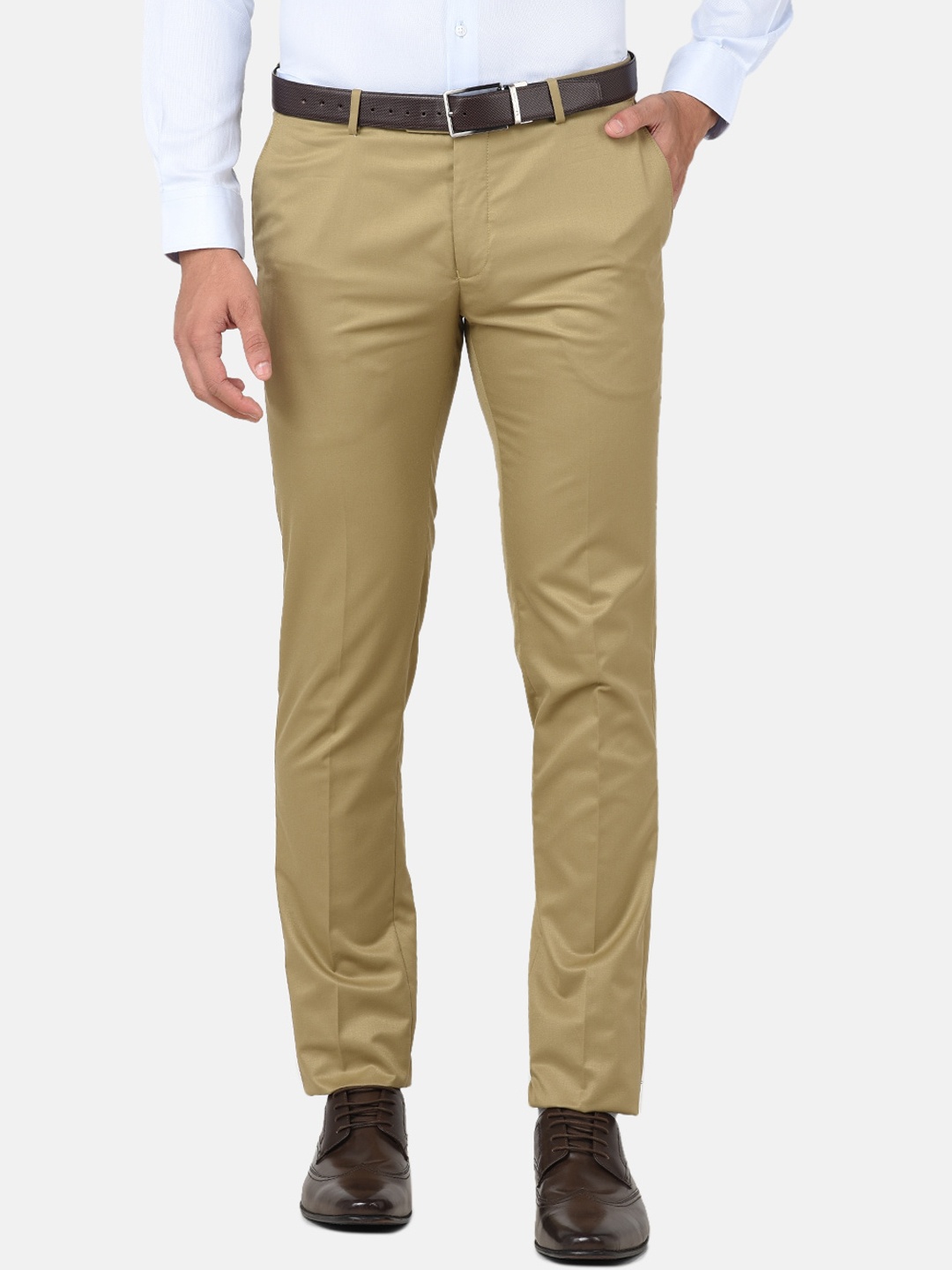 

J Hampstead Men Beige Smart Slim Fit Wrinkle Free Trousers