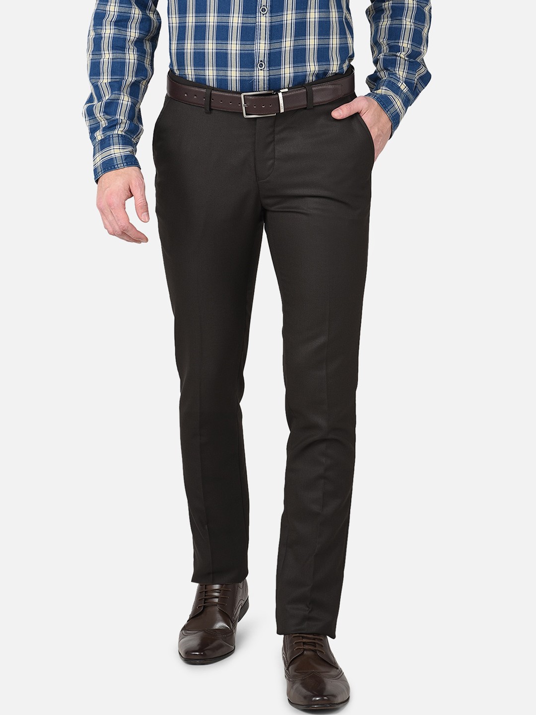 

J Hampstead Men Brown Smart Slim Fit Wrinkle Free Trousers