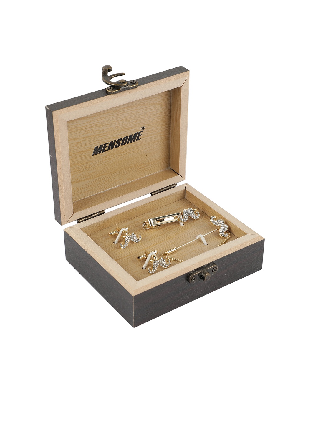 

MENSOME Men Gold-Toned White Stone-Studded Accessory Gift Set