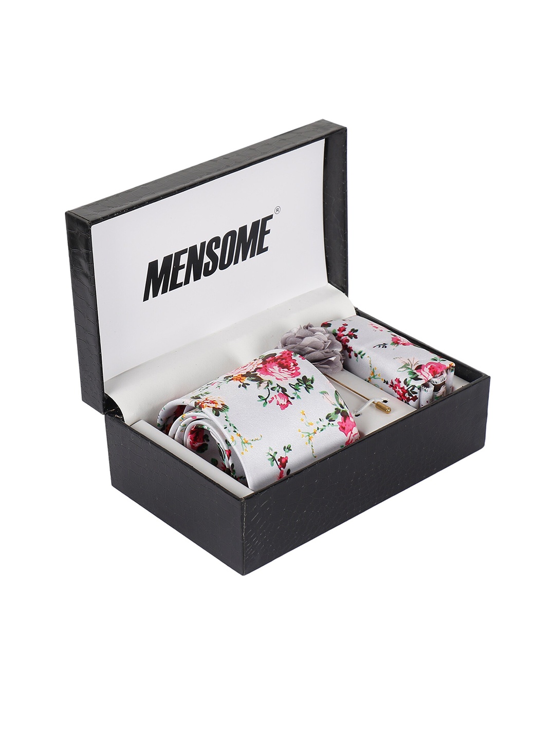 

MENSOME Men Grey & Pink Floral Printed Accessory Gift Set