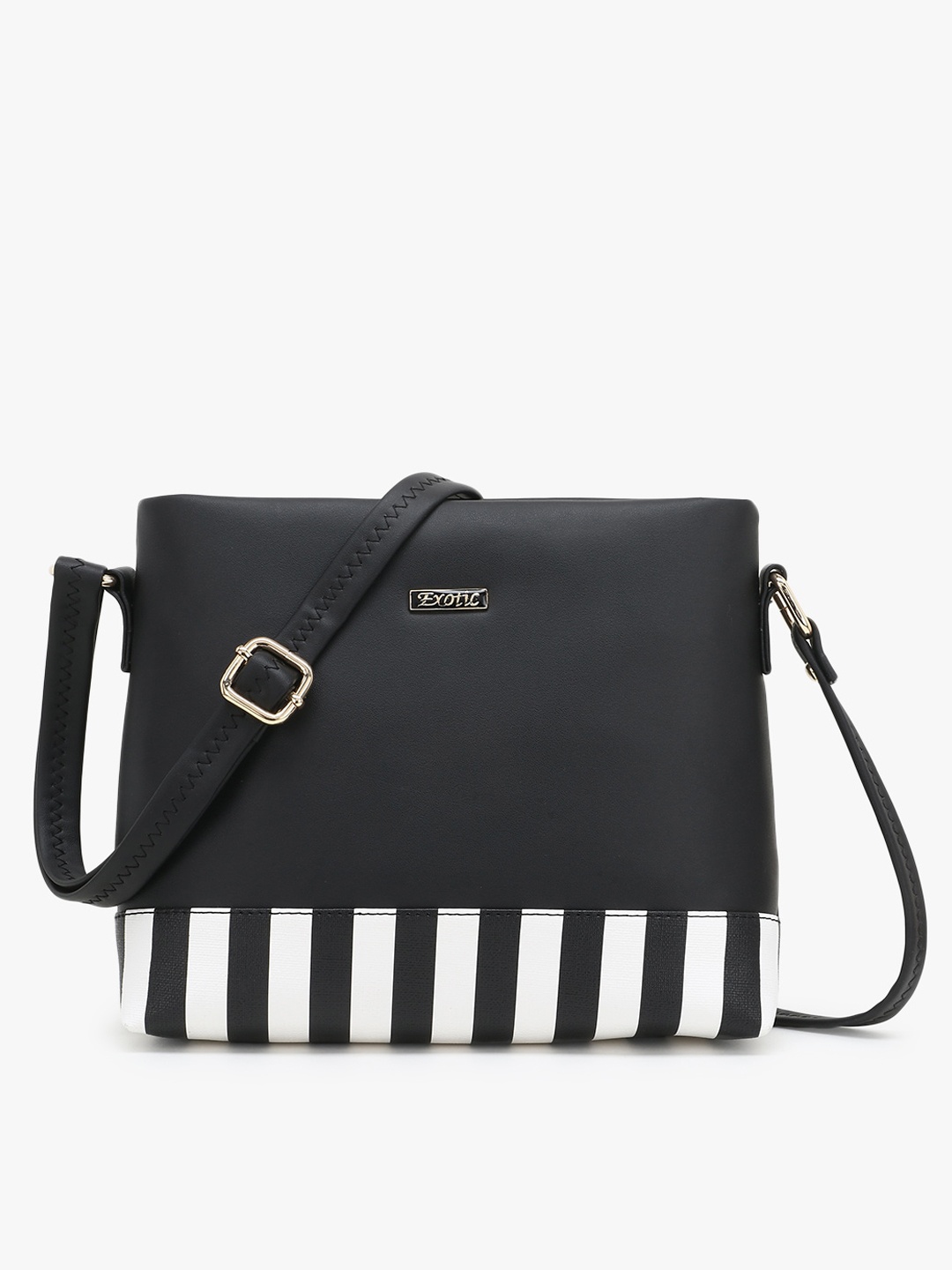 

Exotic Black Striped Structured Sling Bag