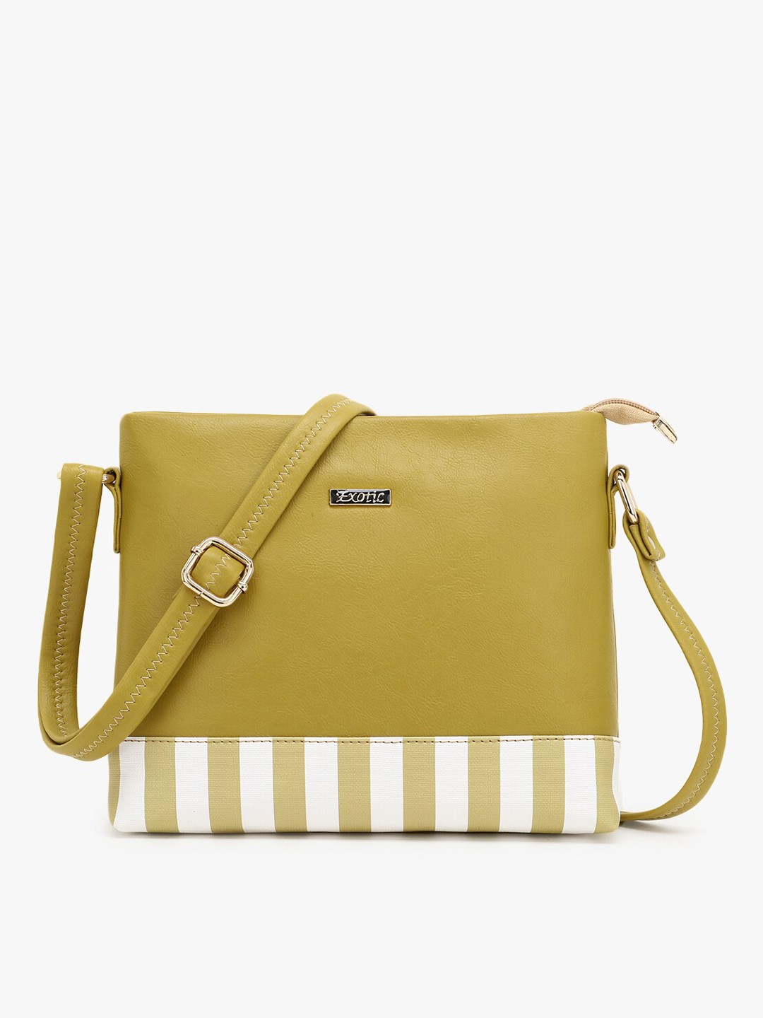 

Exotic Green & White Striped PU Structured Sling Bag