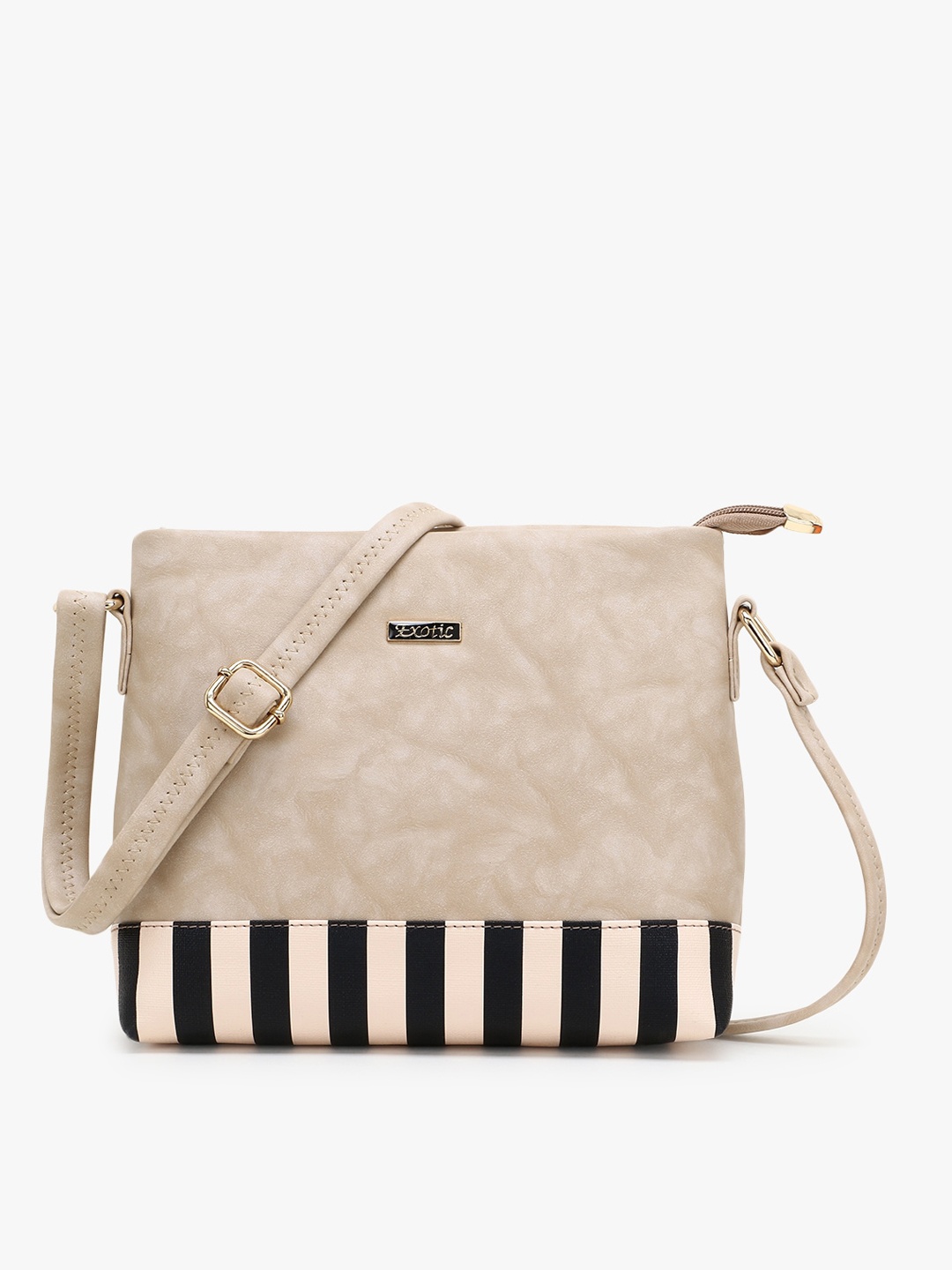 

Exotic Cream-Coloured Striped Structured Sling Bag