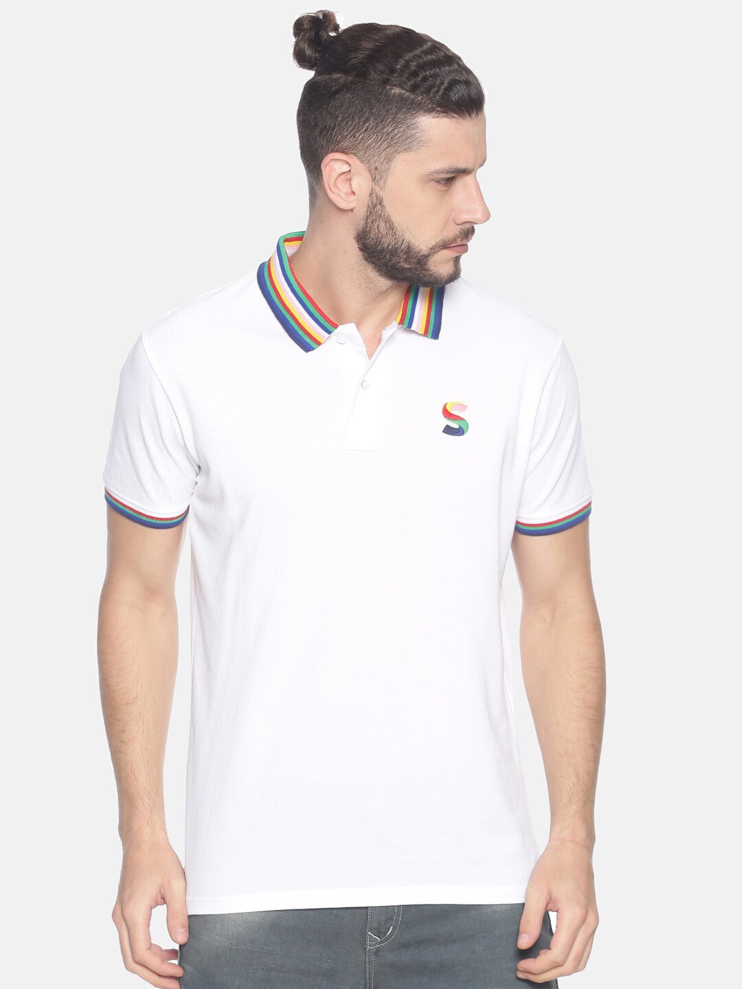 

Steenbok Men White Polo Collar Pure Cotton T-shirt