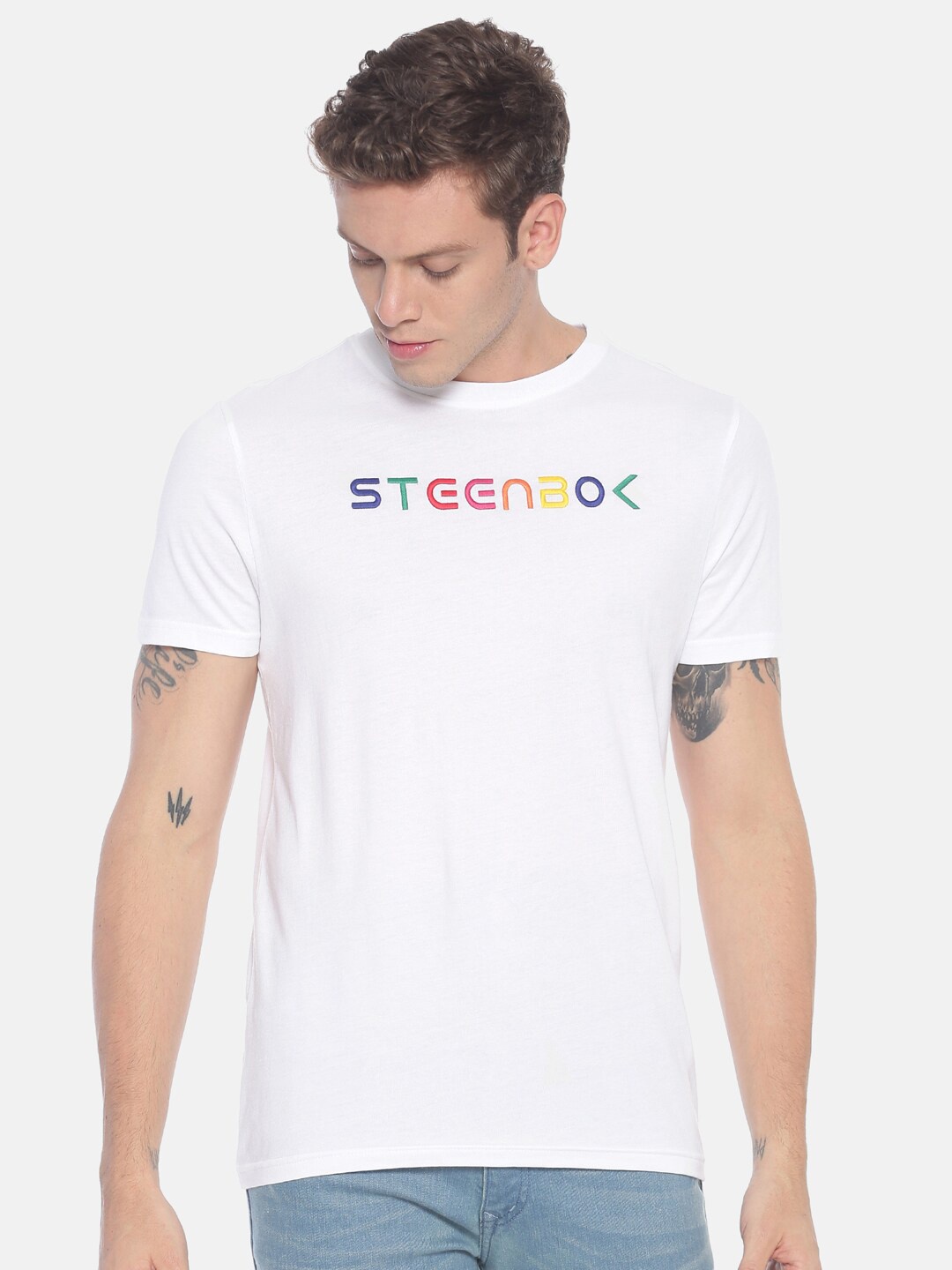 

Steenbok Men White Pure Cotton T-shirt