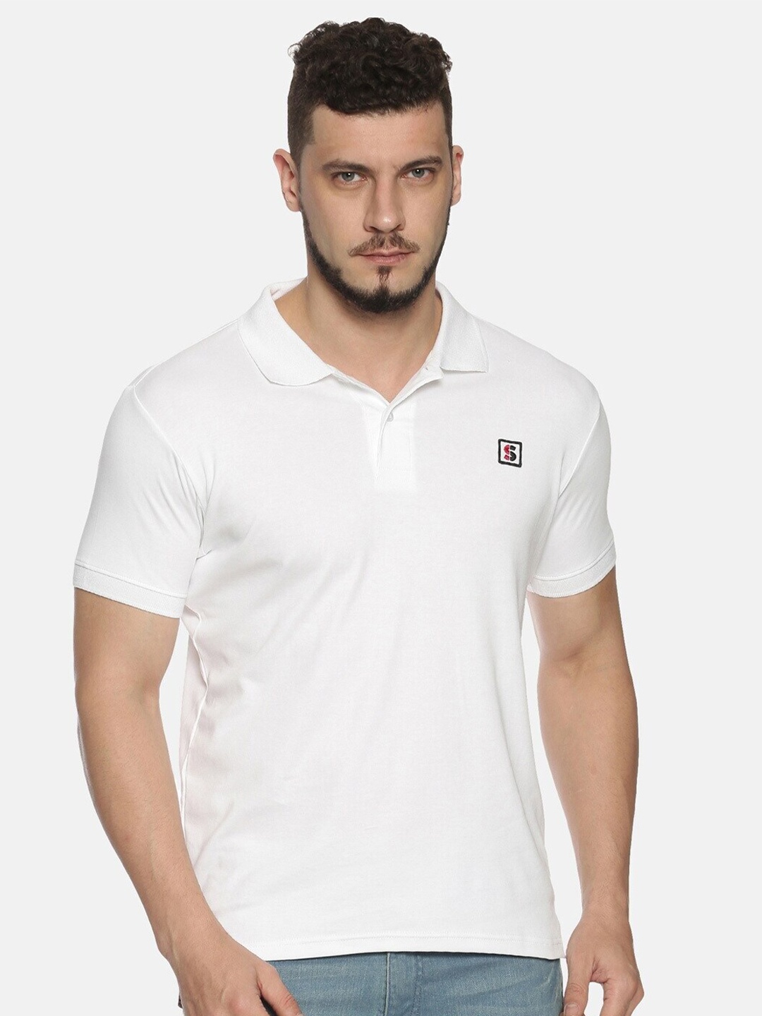 

Steenbok Men White Polo Collar Pure Cotton T-shirt