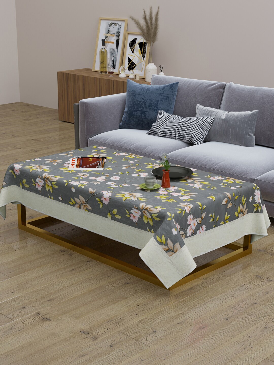

Clasiko Grey & Yellow Floral Printed 2-Seater Rectangle Table Cover