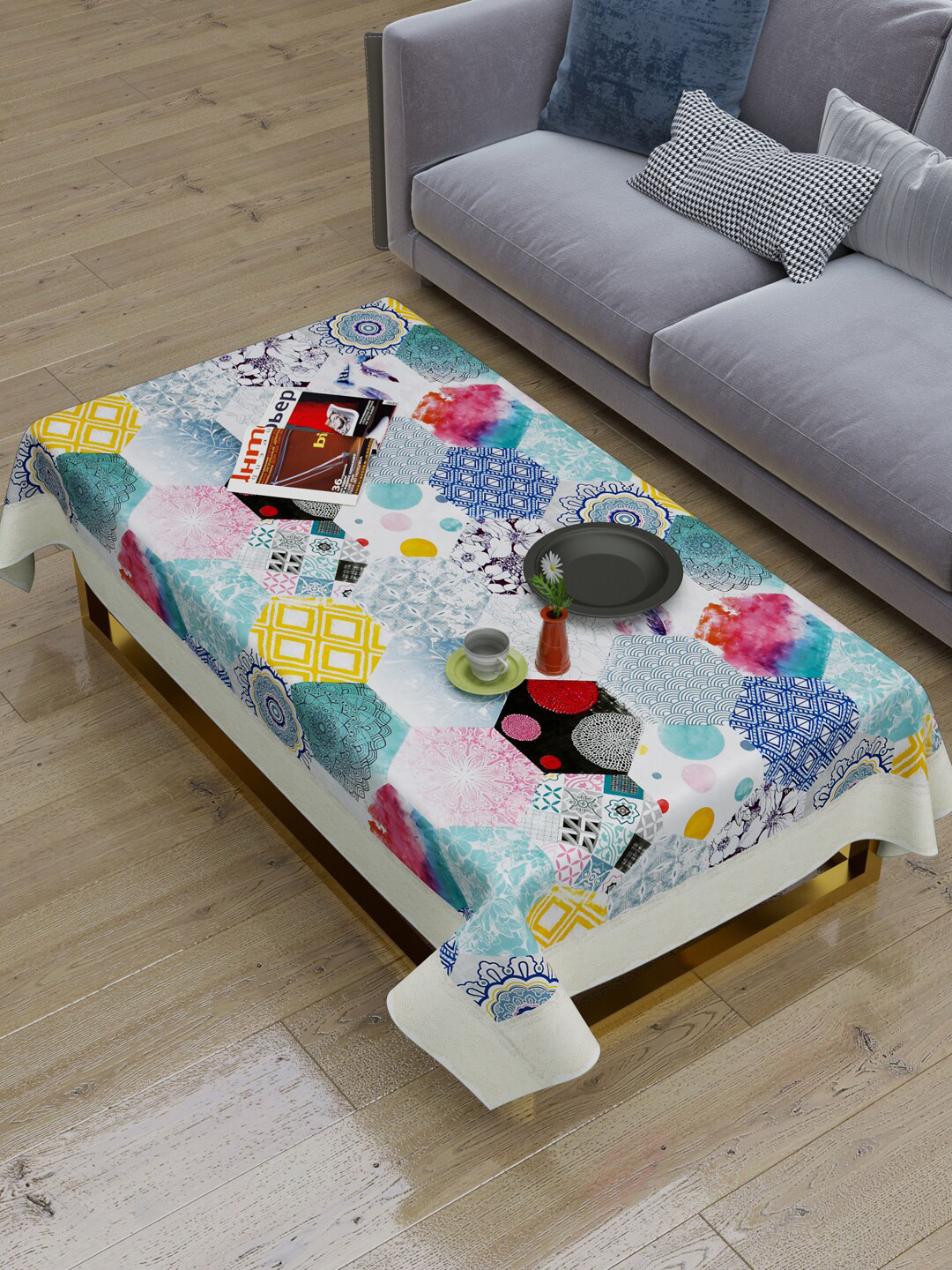 

Clasiko Blue & Yellow Geometric Printed Rectangle Table Cover