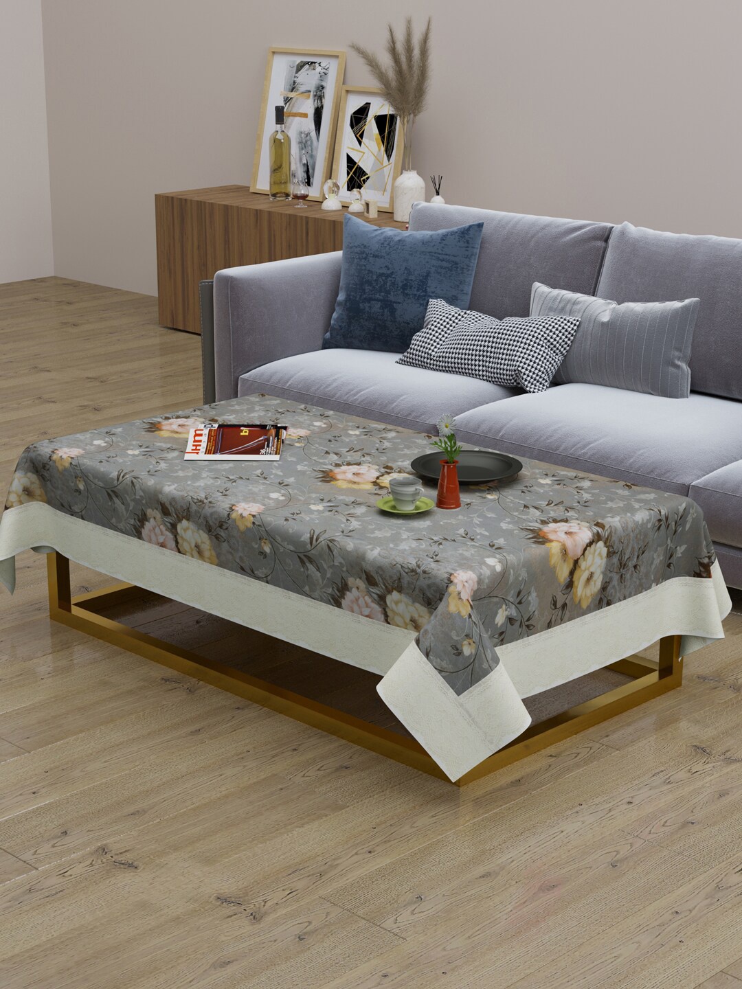 

Clasiko Grey & Beige Floral Printed 2-Seater Rectangle Table Cover