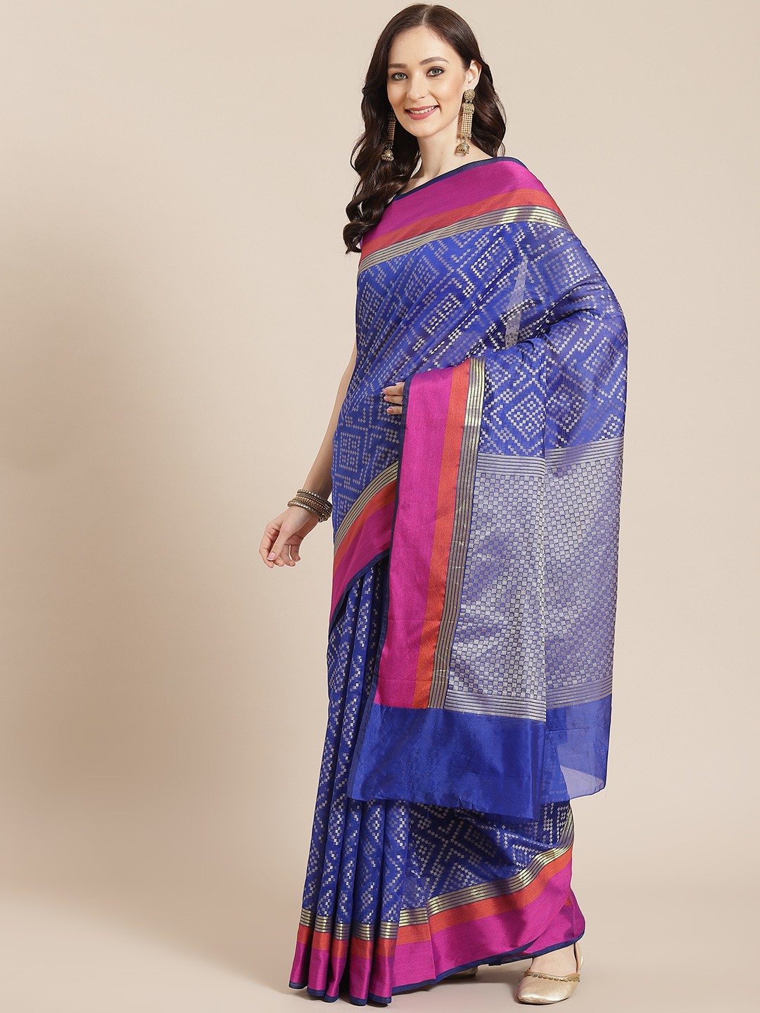 

Banarasi Style Women Blue & Pink Banarasi Saree