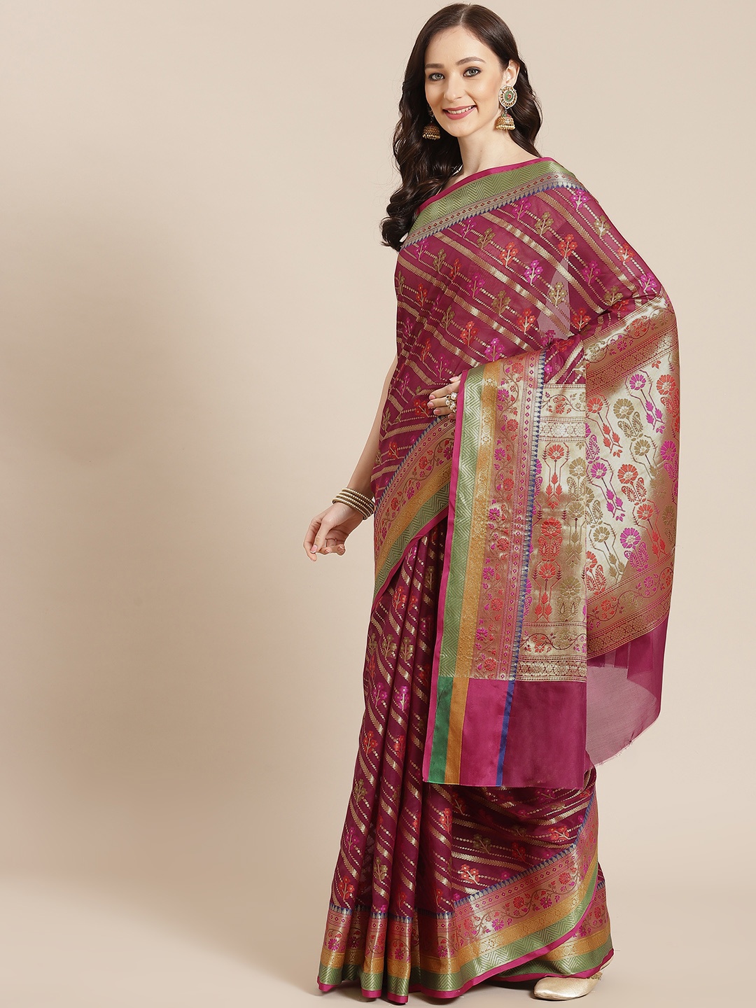 

Banarasi Style Women Brown & Maroon Woven Design Banarasi Saree