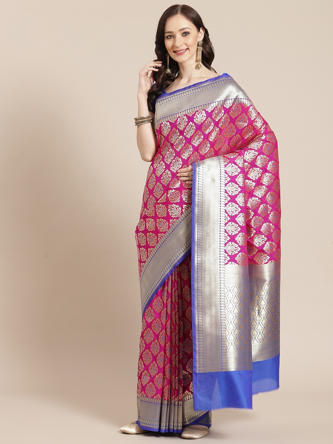 

Banarasi Style Pink Ethnic Motifs Silk Blend Banarasi Saree