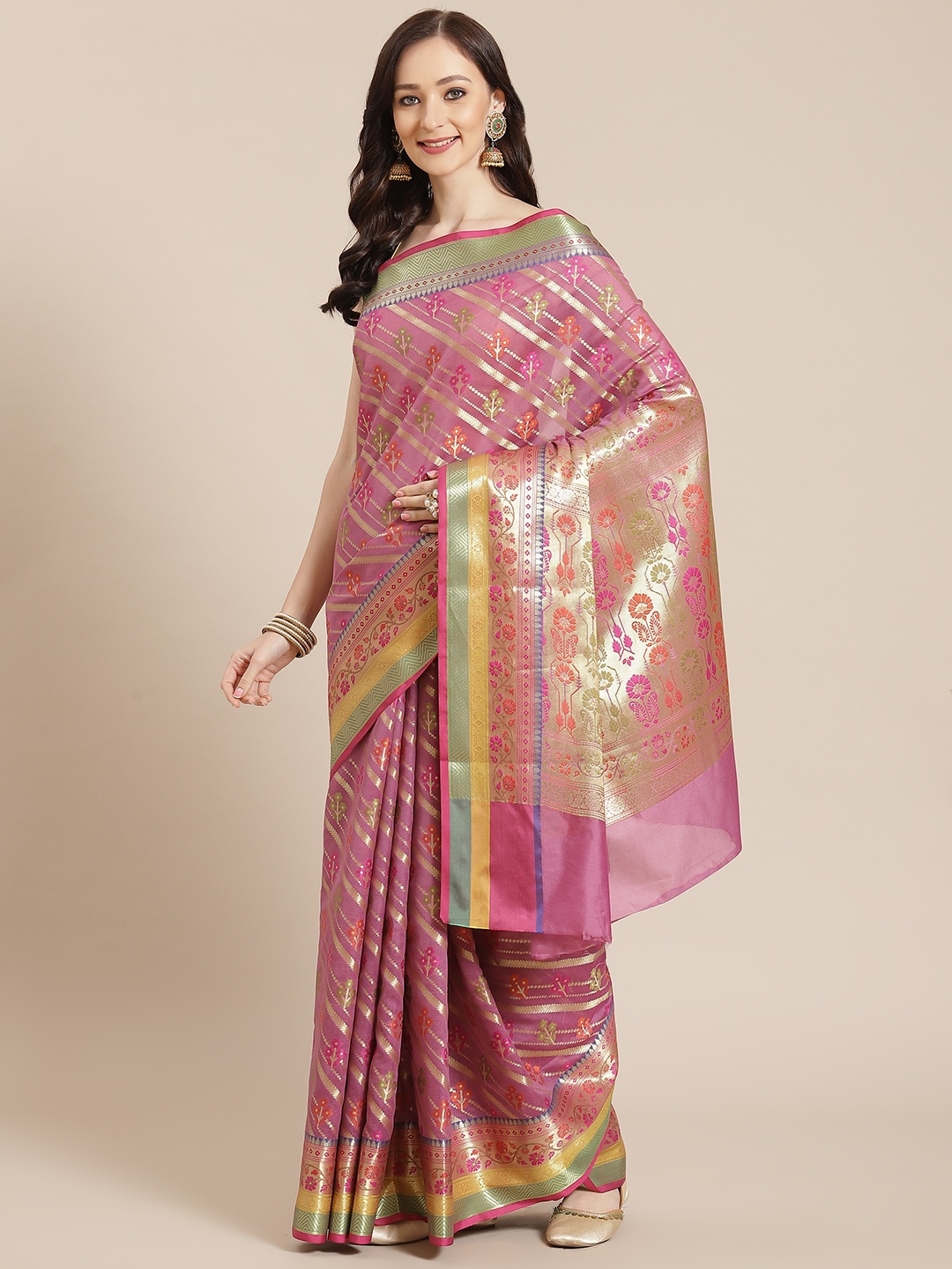 

Banarasi Style Women Purple & Golden Ethnic Motifs Banarasi Saree