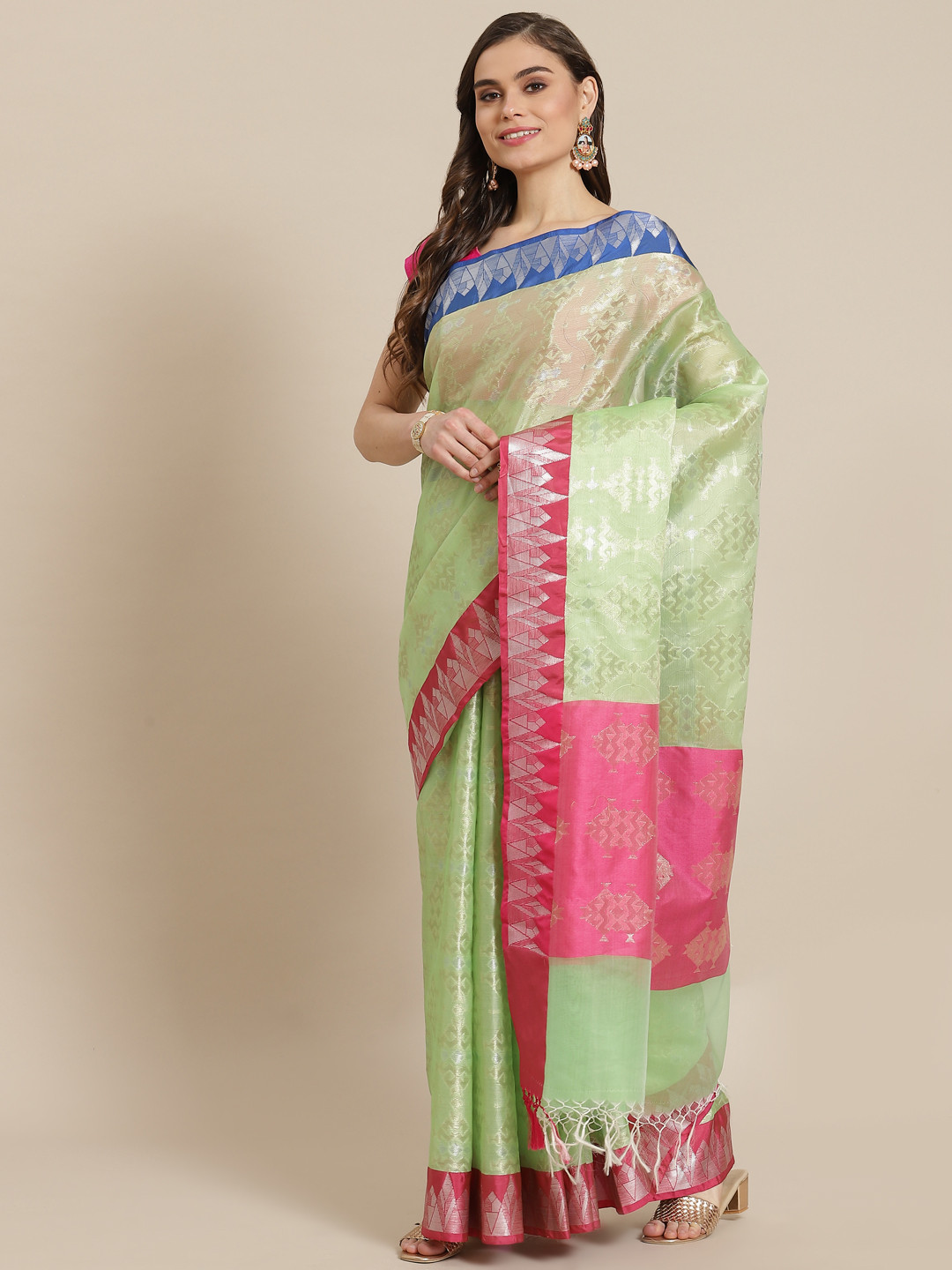 

Banarasi Style Green & Golden Silk Cotton Woven Design Zari Banarasi Saree