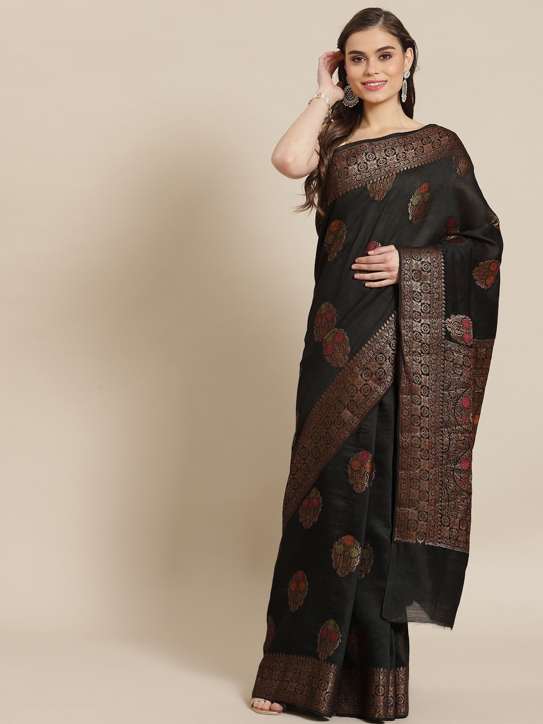 

Banarasi Style Black & Golden Pure Silk Woven Design Zari Muga BanarasiSaree