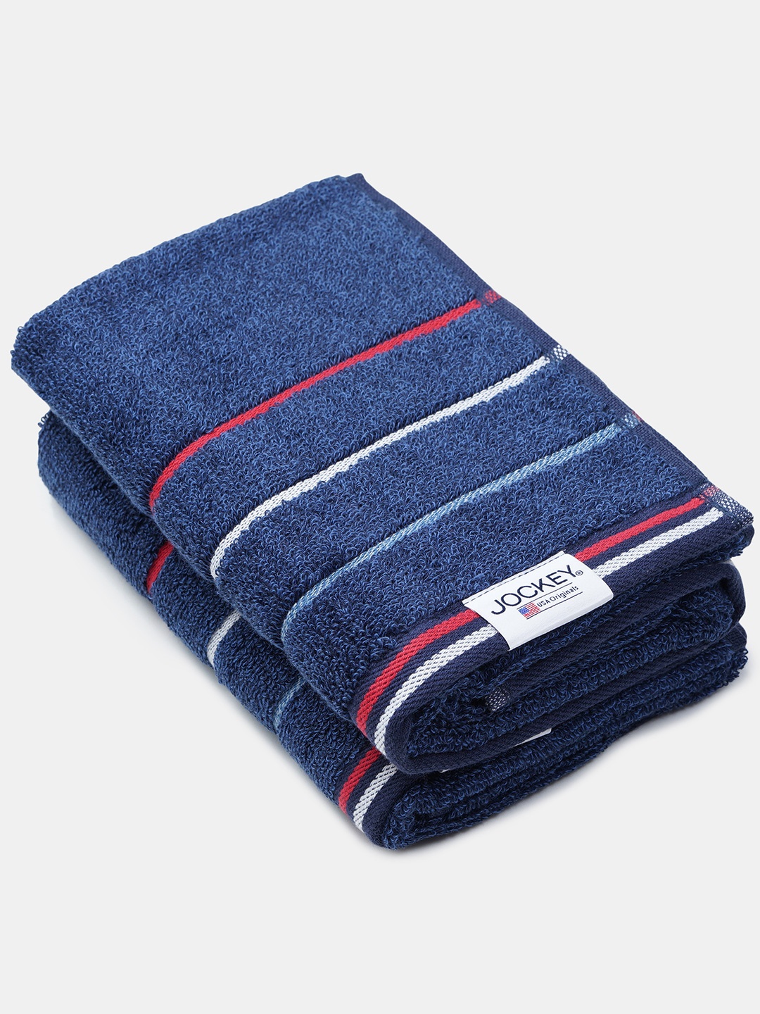 

Jockey Pack Of 2 Cotton Rich Terry Ultrasoft and Durable Striped Hand Towel-T222, Blue