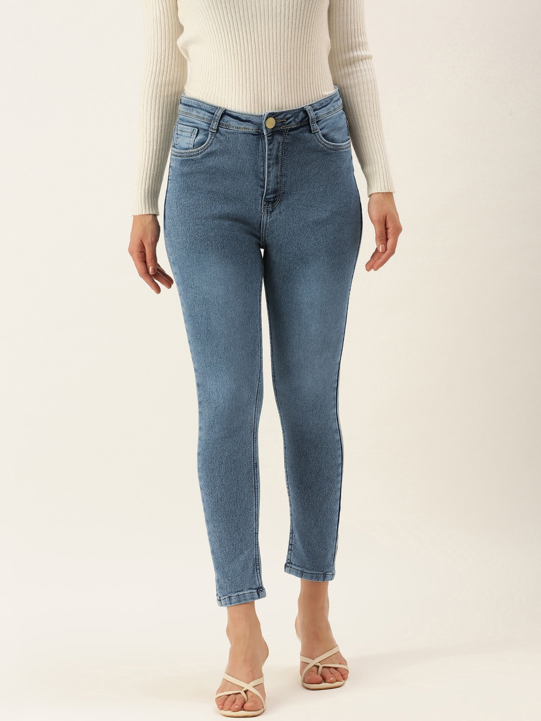 

SHECZZAR Women Blue Cotton Skinny Fit High-Rise Light Fade Jeans