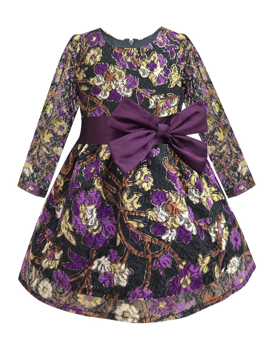 

A.T.U.N. Girls Black Floral Lace Dress With Bow