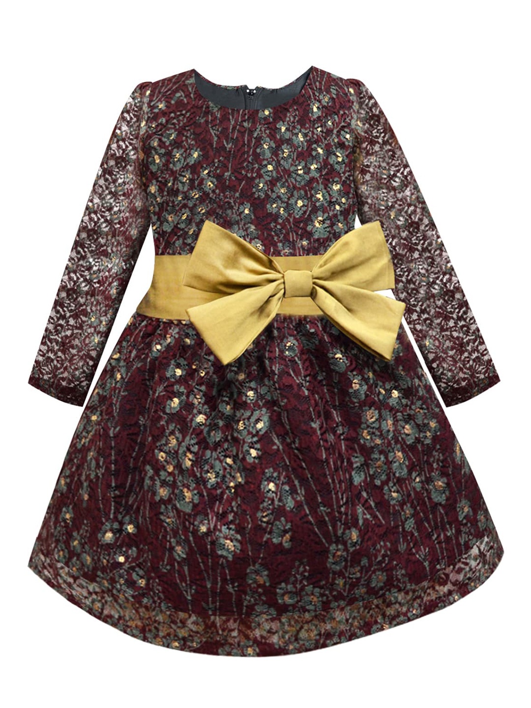 

A.T.U.N. Maroon & Green Floral Lace Dress
