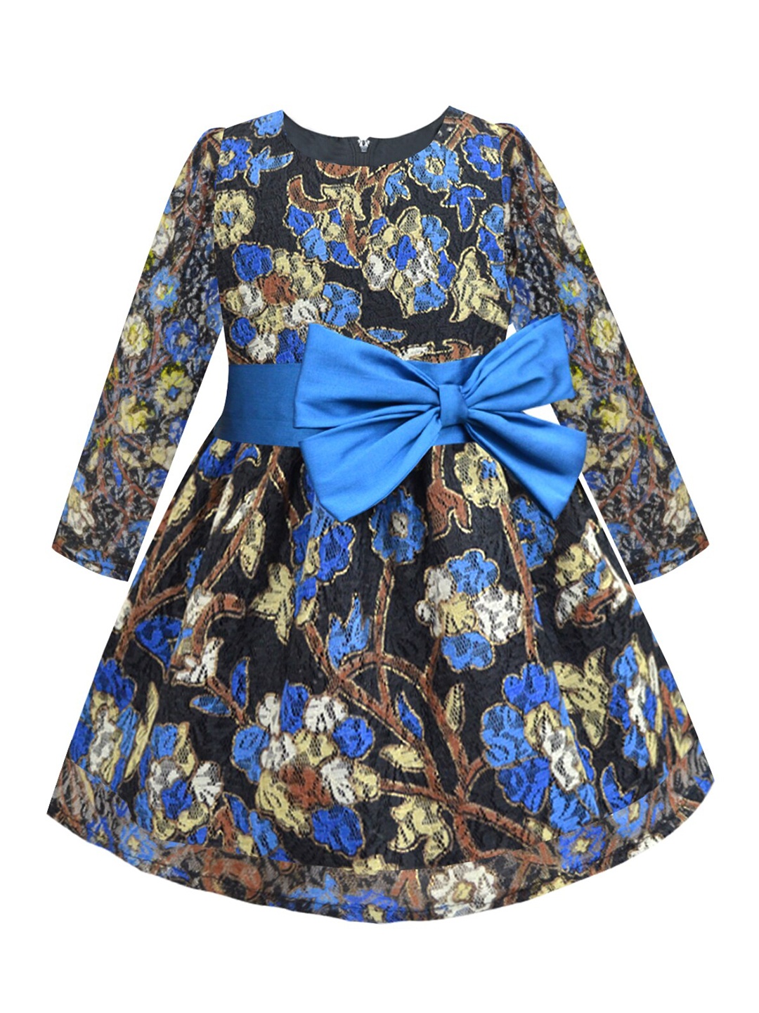 

A.T.U.N. Black & Blue Floral Lace Double Bow Dress