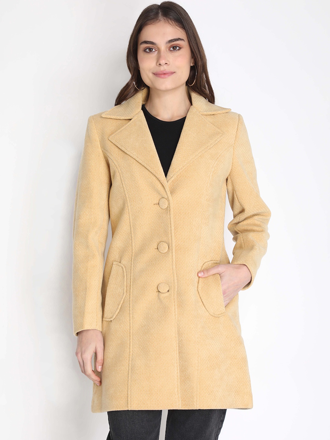 

LEBORK Women Gold-Toned Woollen Overcoat