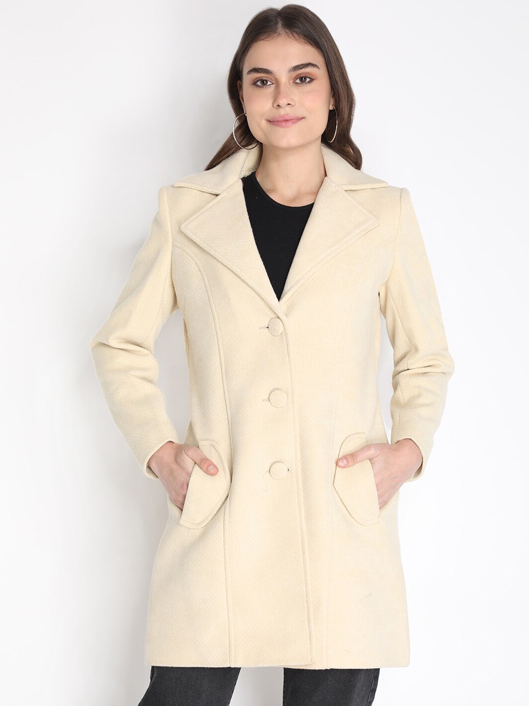 

LEBORK Women Off White Woollen Overcoat