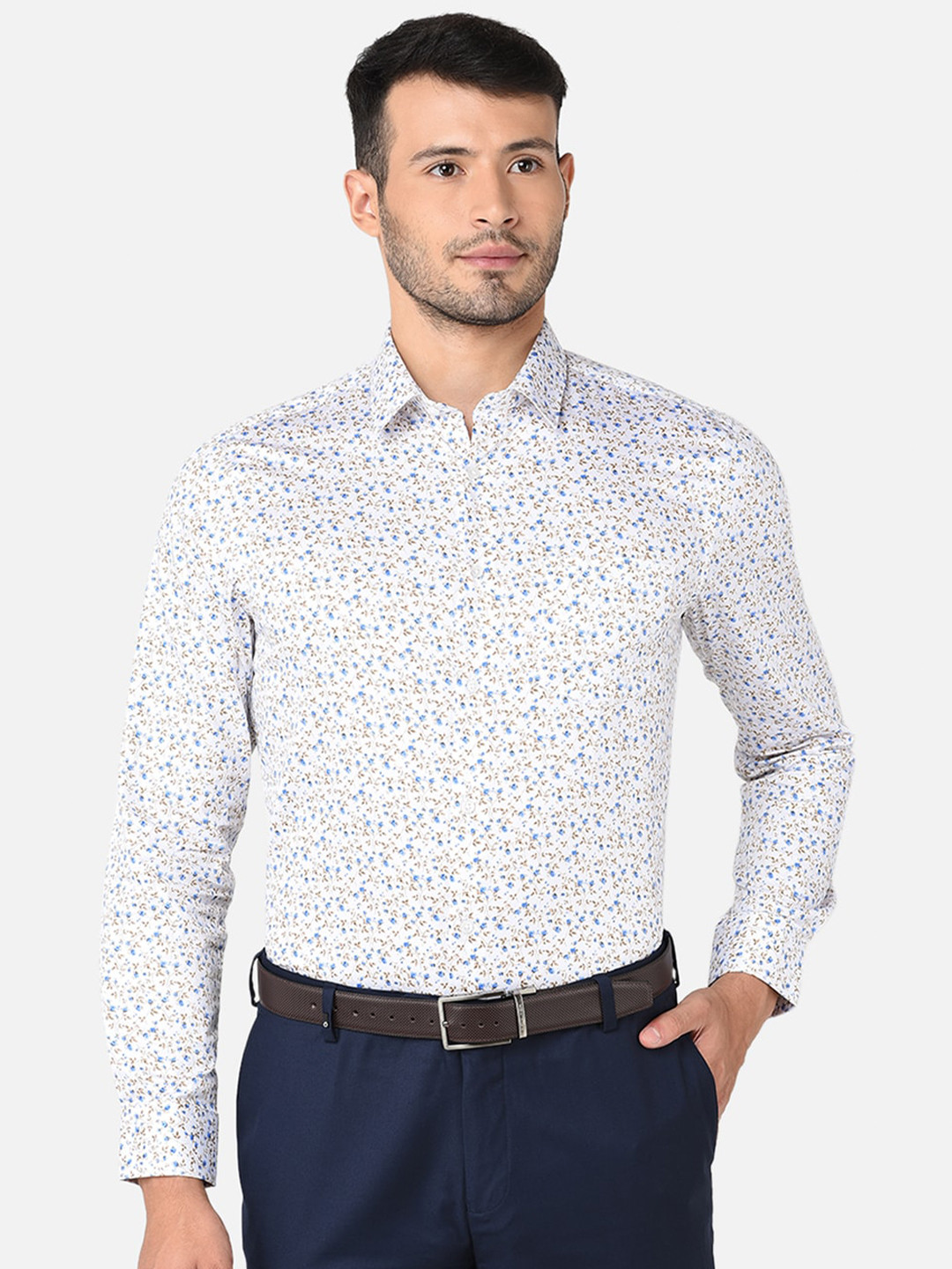 

J Hampstead Men Cream-Coloured Classic Floral Printed Formal Shirt