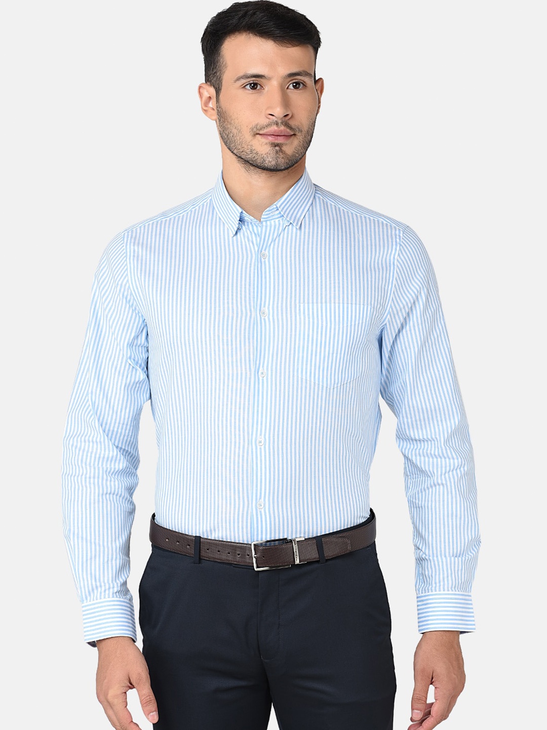 

J Hampstead Men Blue Classic Striped Formal Shirt