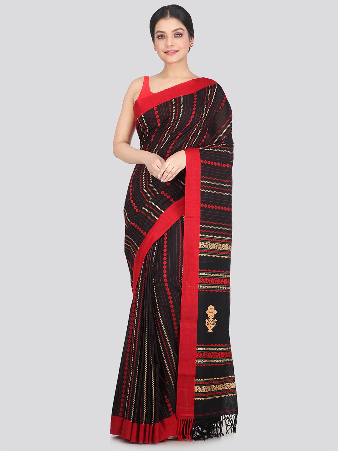 

PinkLoom Black & Red Woven Design Pure Cotton Saree