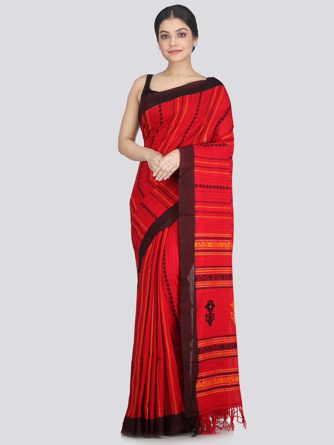 

PinkLoom Red & Black Woven Design Pure Cotton Saree