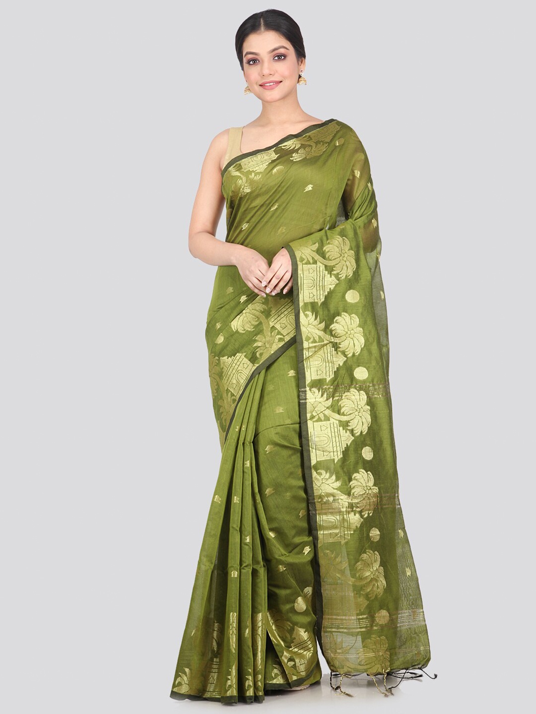 

PinkLoom Green Woven Design Cotton Blend Saree