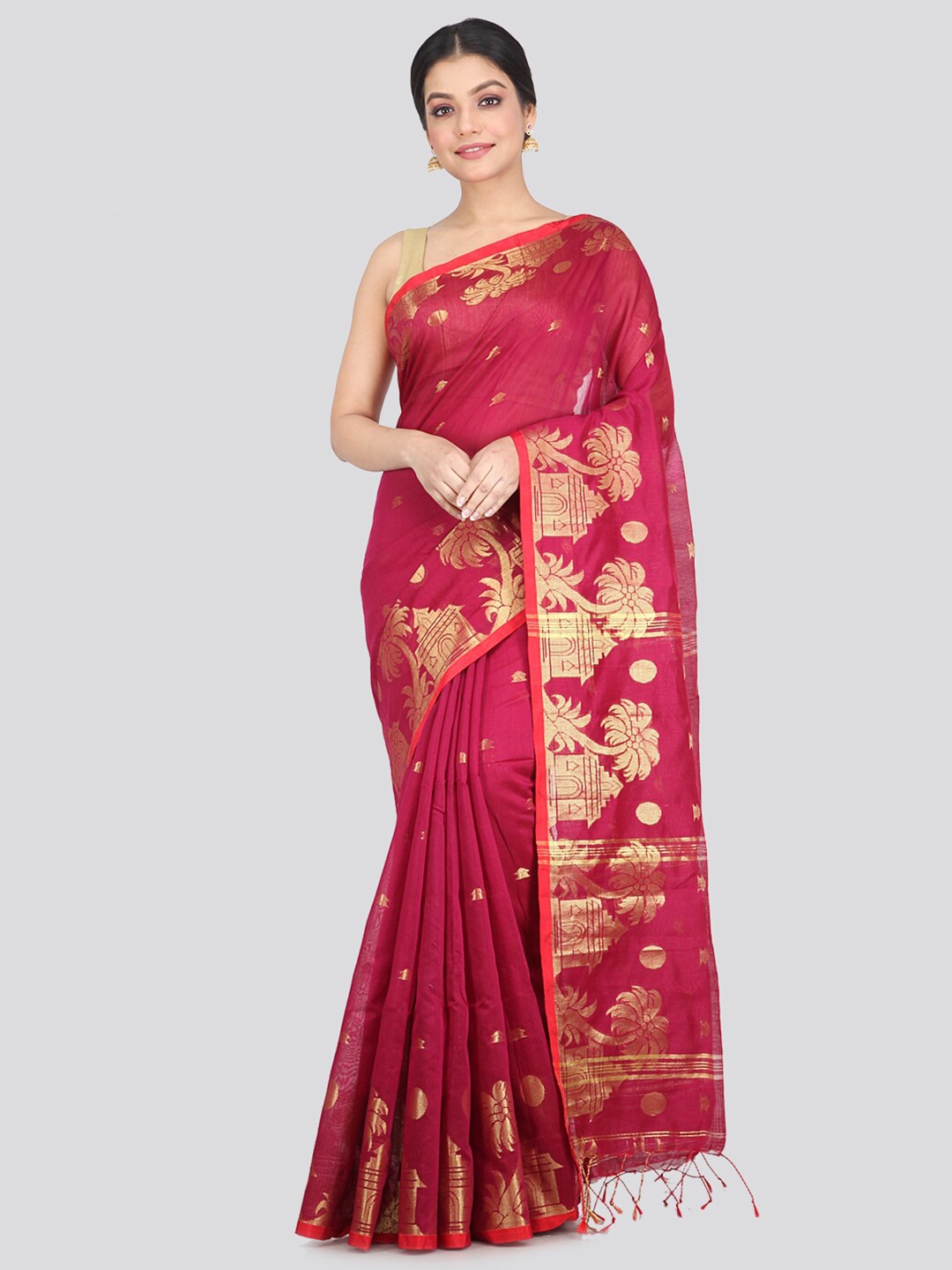 

PinkLoom Red & Gold Woven Design Cotton Saree