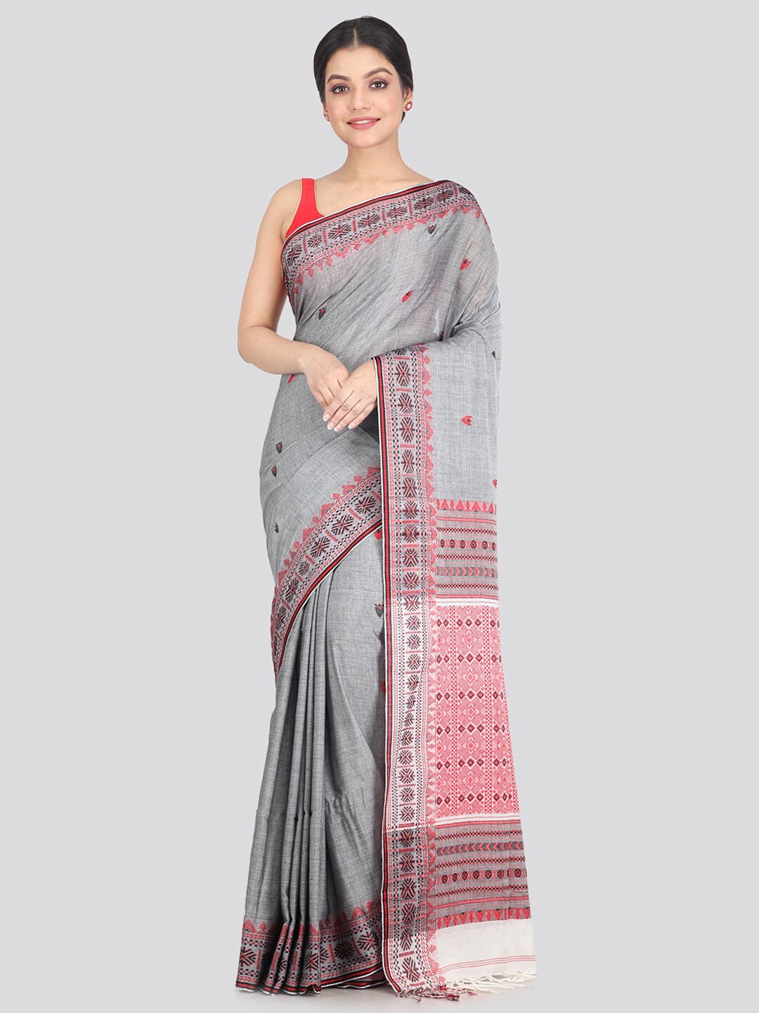 

PinkLoom Grey & Red Woven Design Pure Cotton Saree