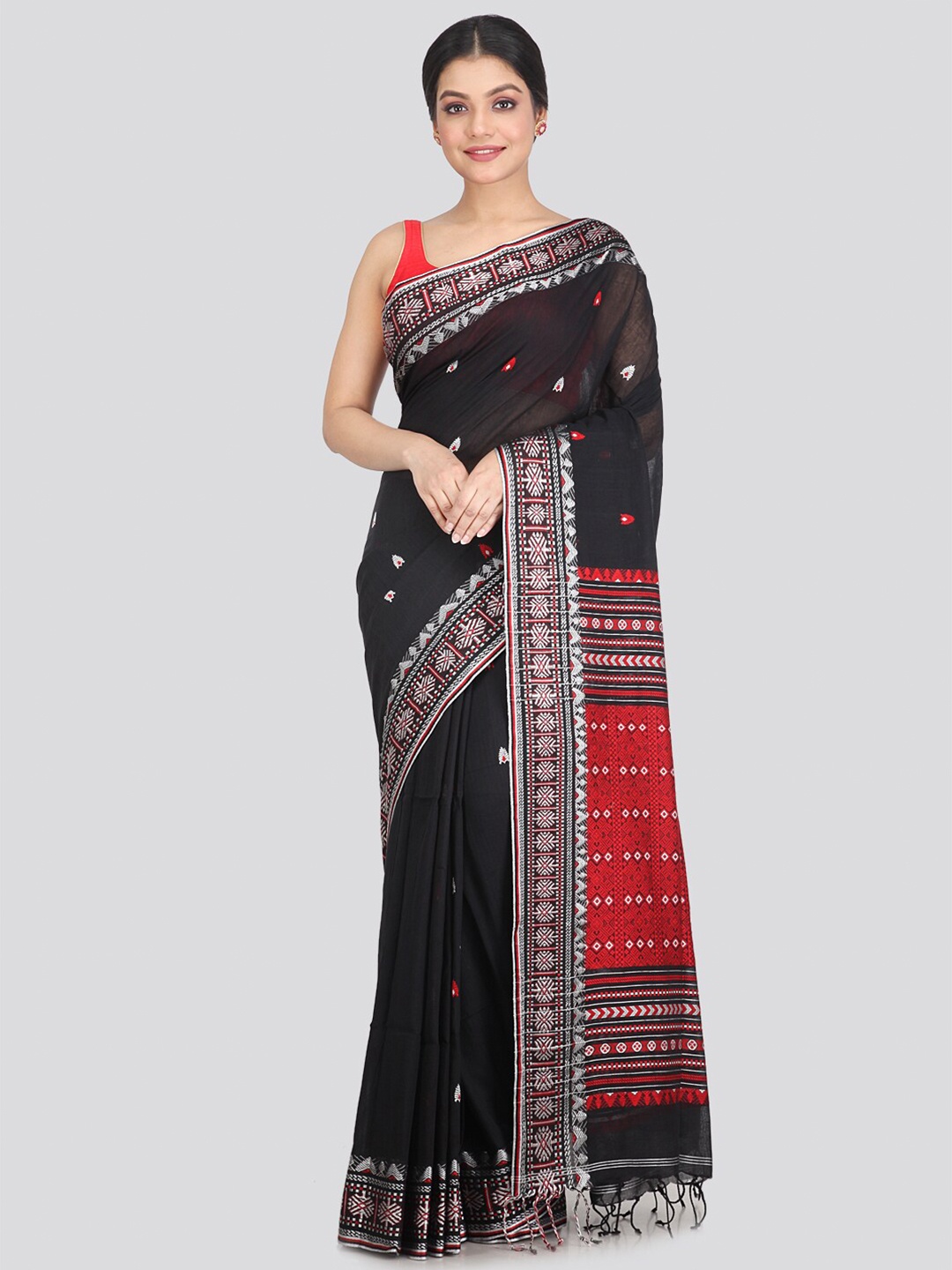 

PinkLoom Black & Red Woven Design Pure Cotton Saree