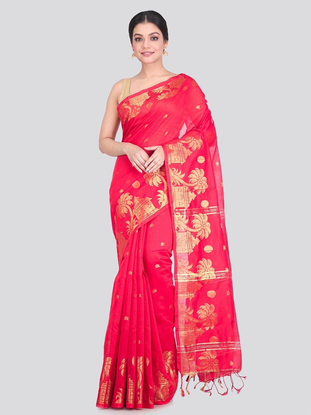 

PinkLoom Red & Gold Woven Design Cotton Saree