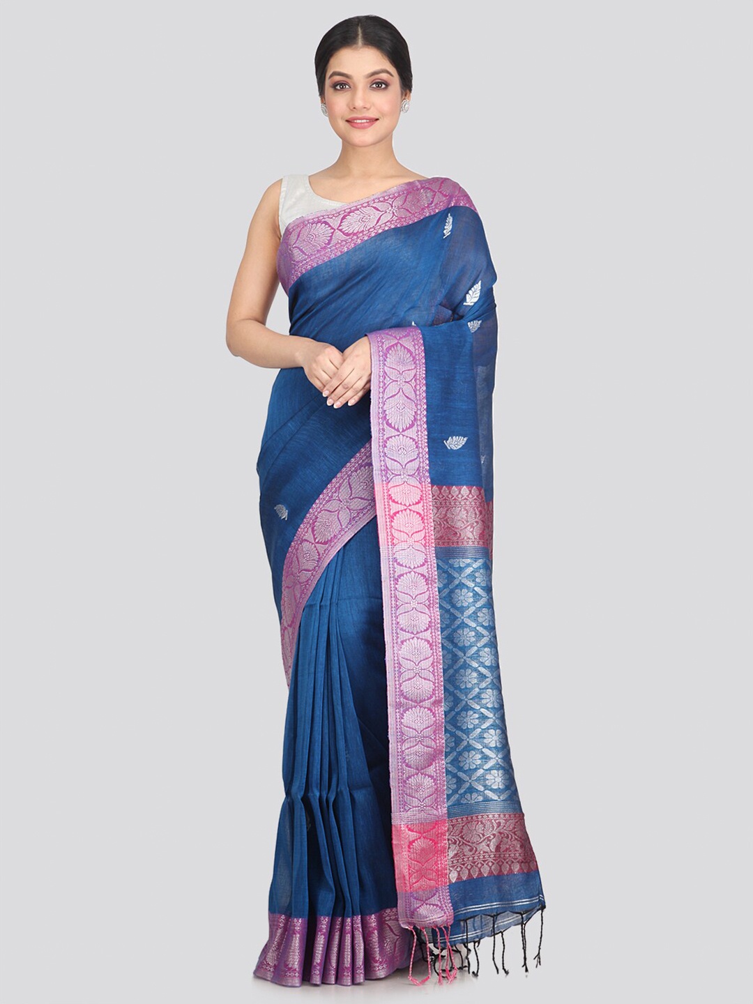 

PinkLoom Blue Woven Design Pure Linen Saree