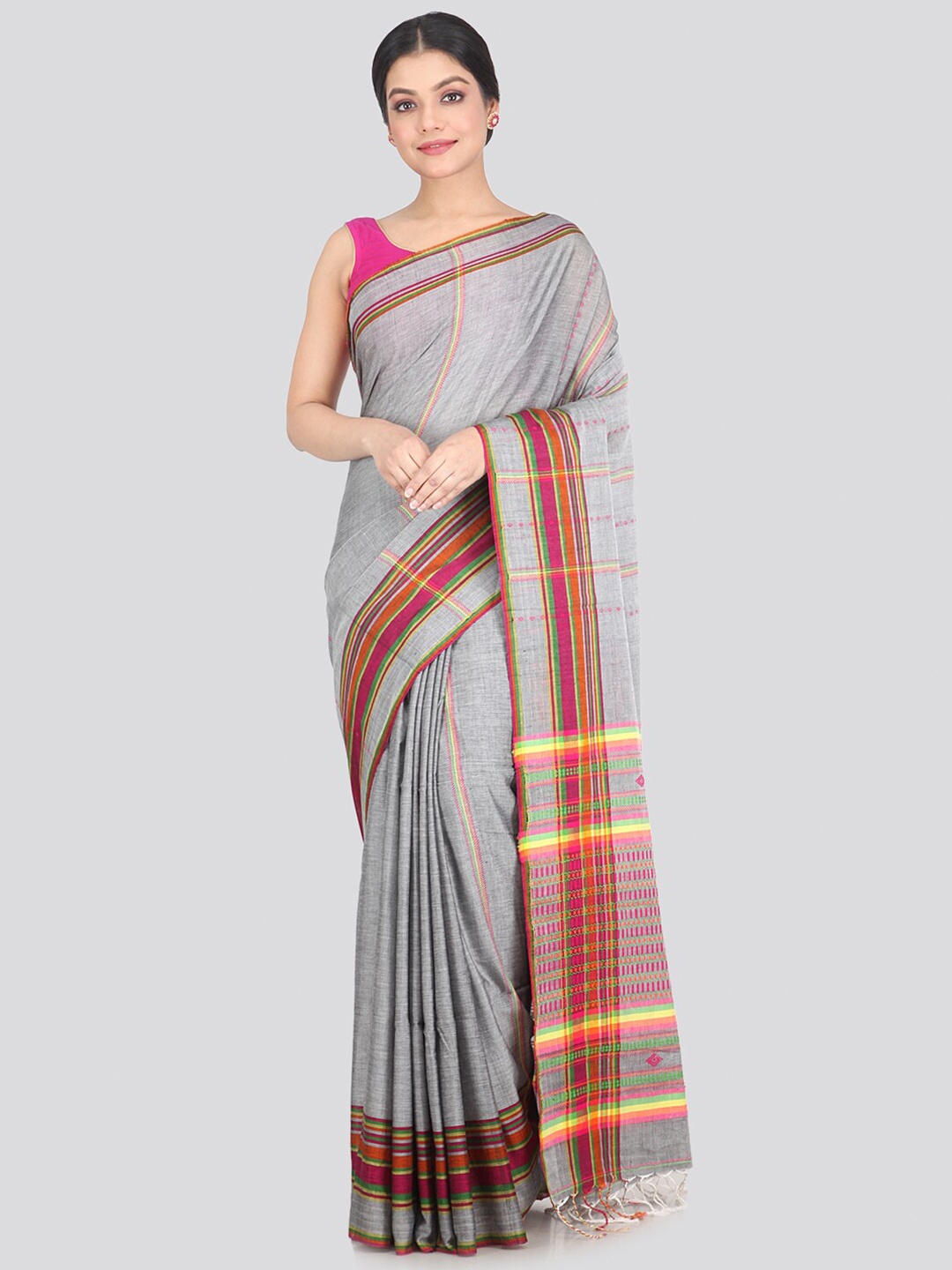 

PinkLoom Grey & Maroon Woven Design Pure Cotton Saree