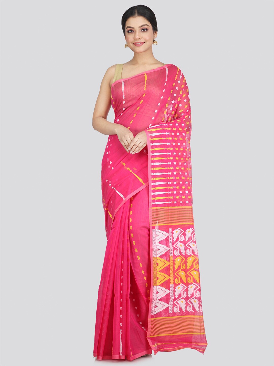 

PinkLoom Pink Woven Design Pure Cotton Jamdani Saree