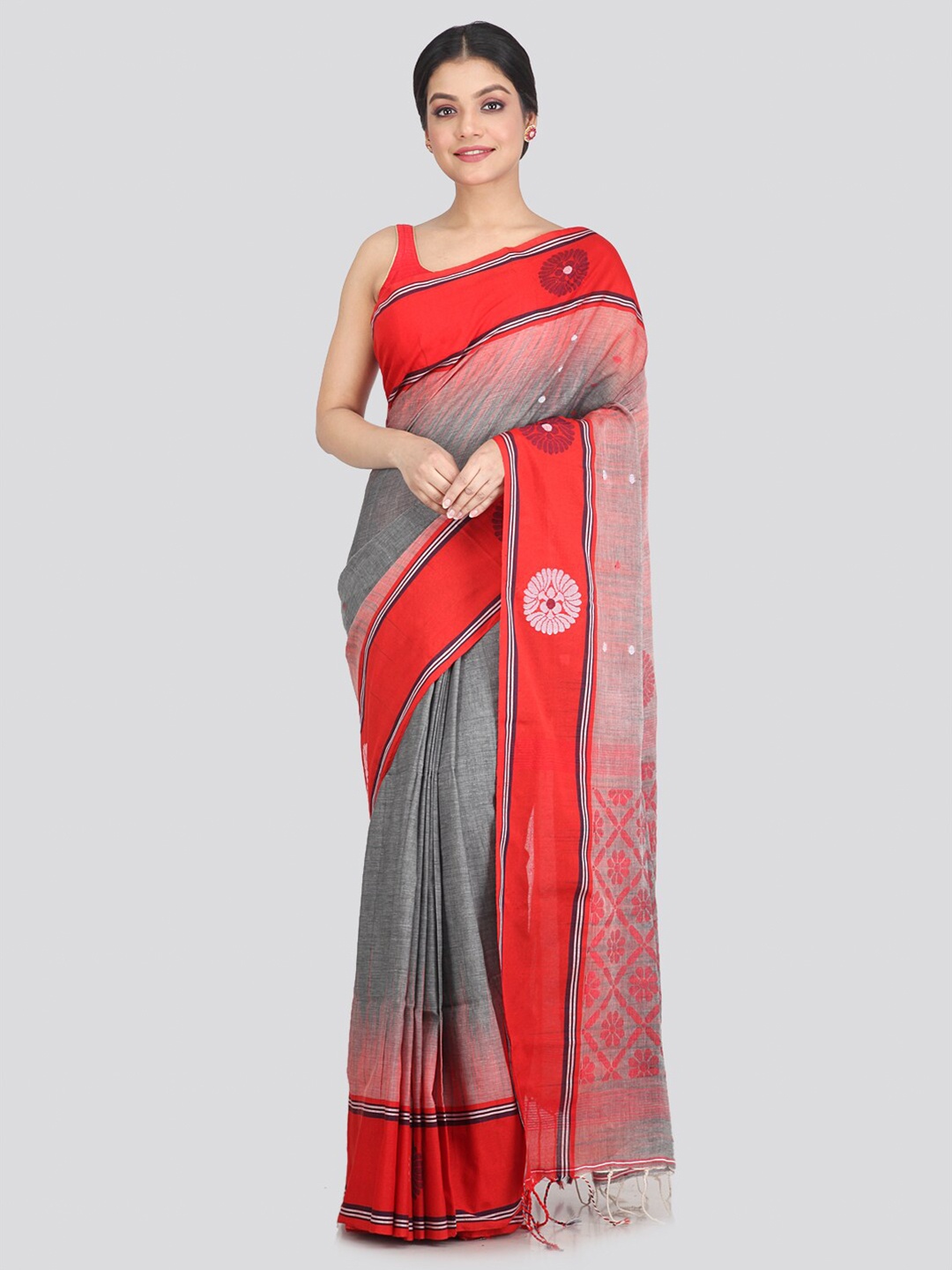 

PinkLoom Grey & Red Woven Design Pure Cotton Saree