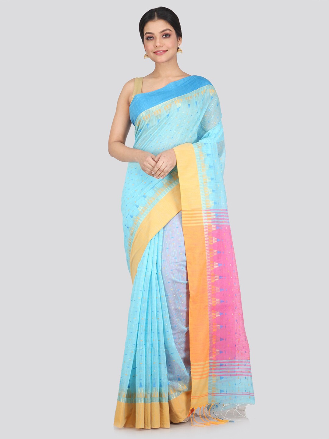 

PinkLoom Blue & Pink Woven Design Saree