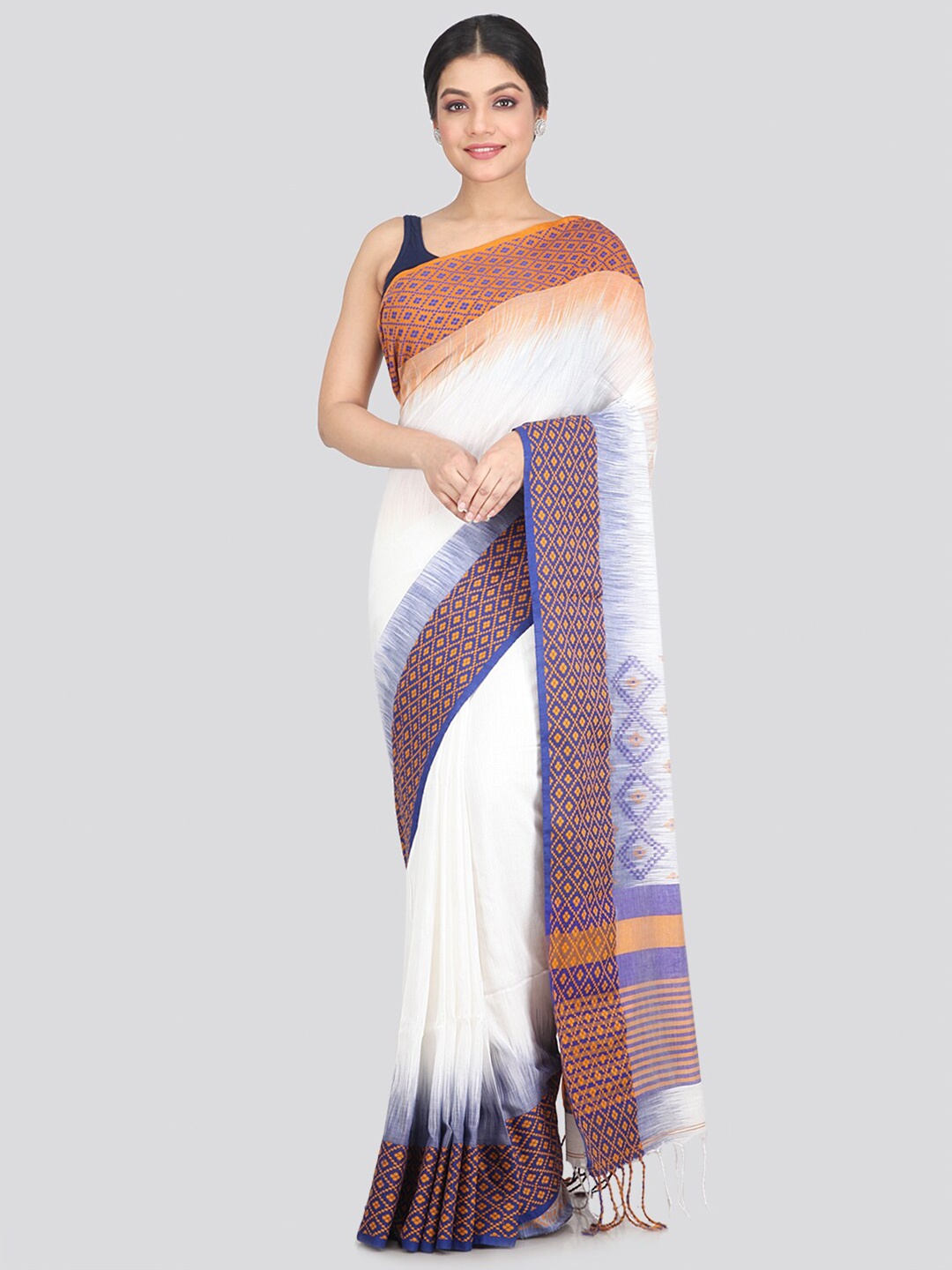 

PinkLoom White & Blue Woven Design Pure Cotton Saree