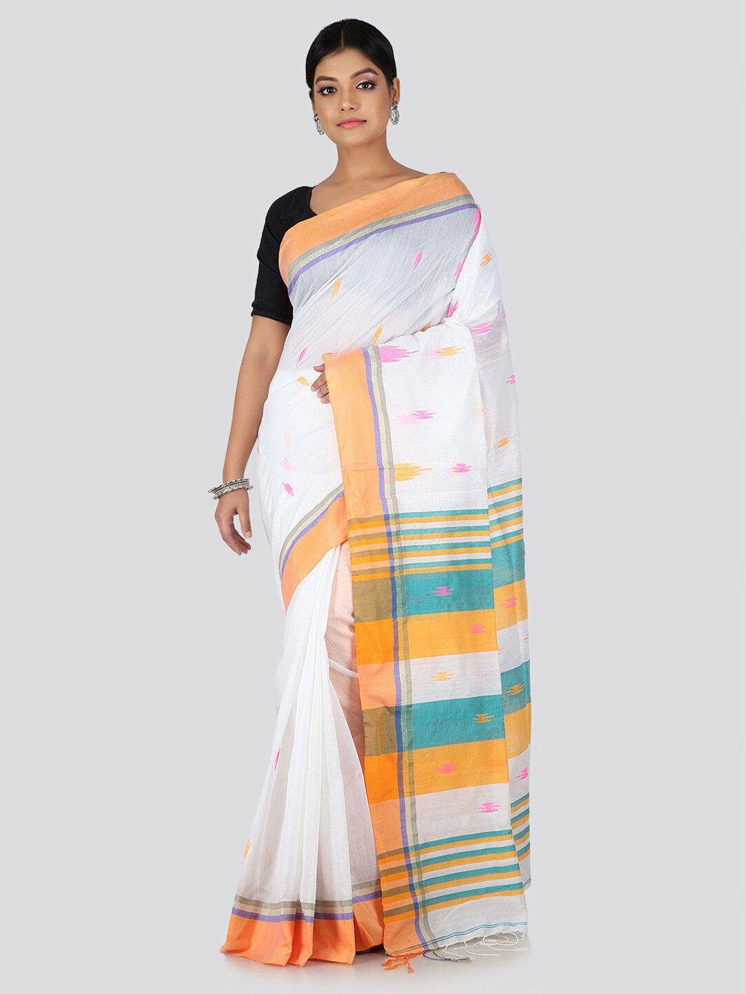 

PinkLoom White & Orange Woven Design Jamdani Saree