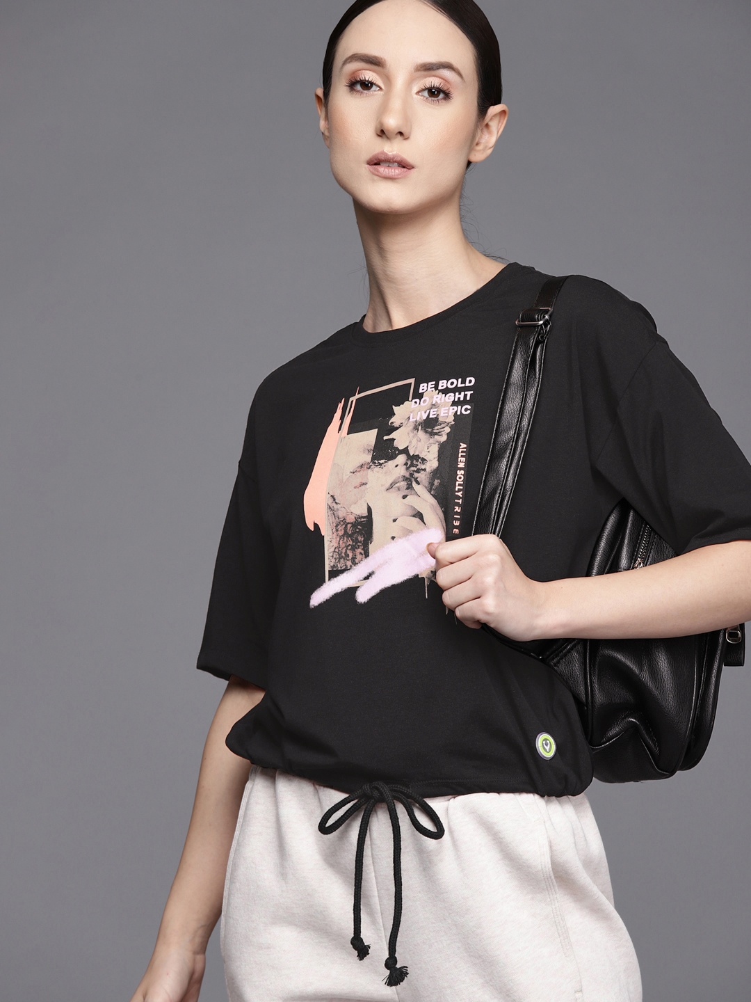 

Allen Solly Woman Women Black & Beige Printed T-shirt