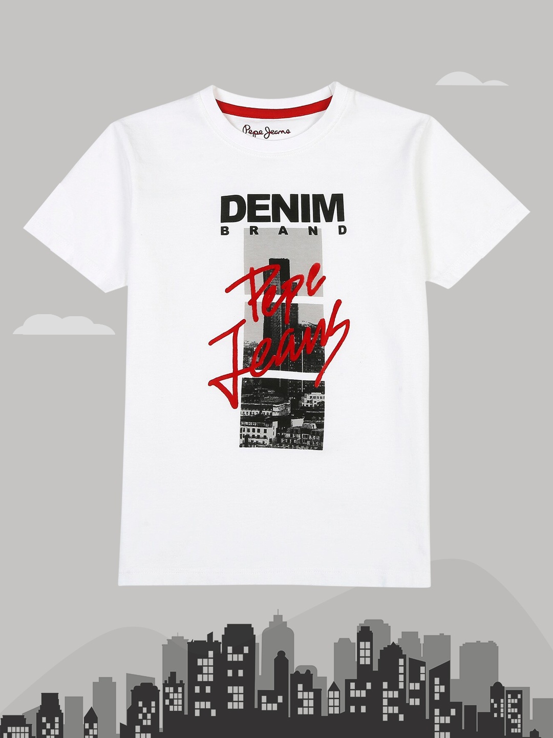 

Pepe Jeans Boys White & Black Printed Cotton T-shirt