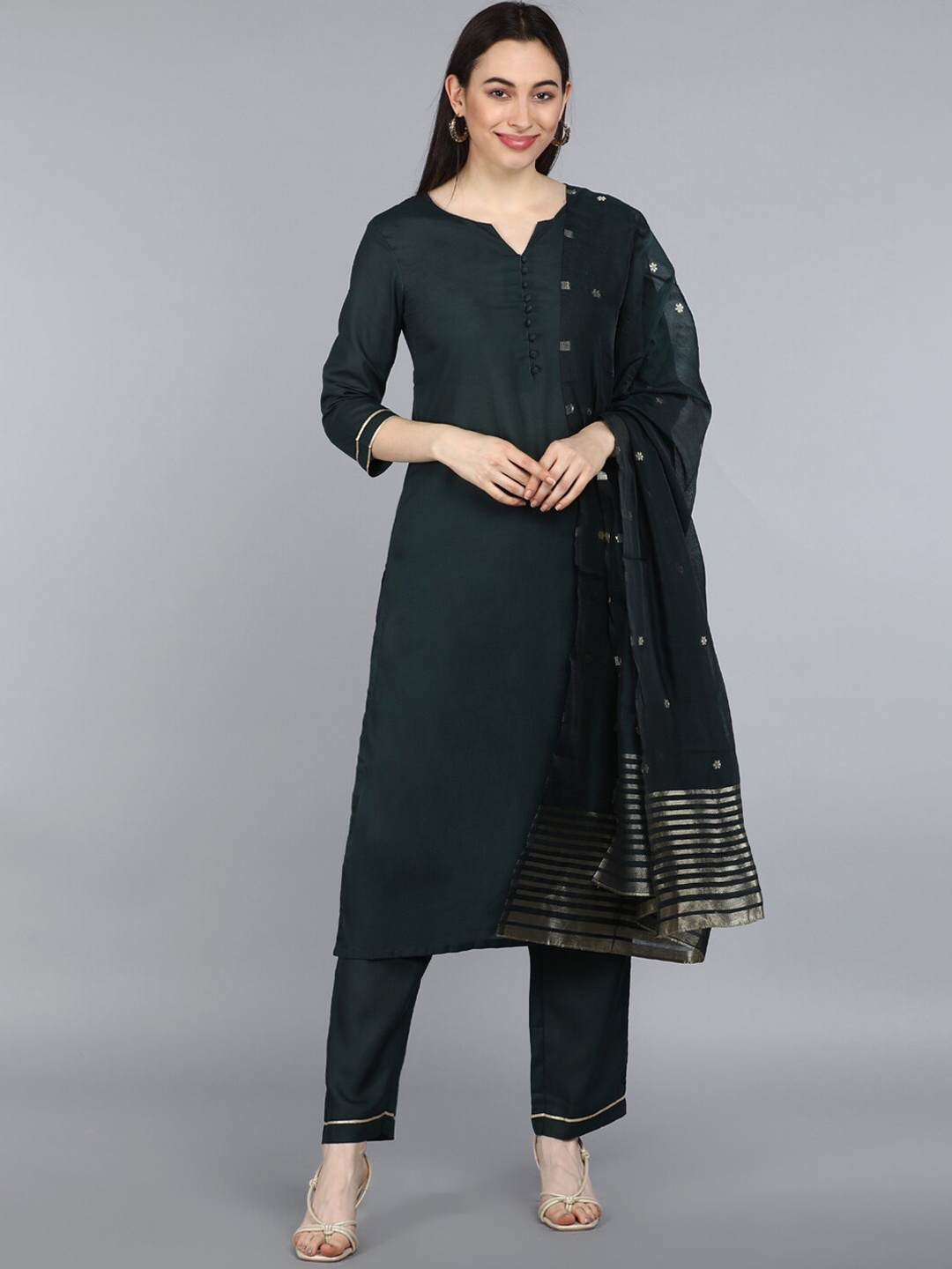 

AHIKA Women Green Kurti with Trousers & With Dupatta